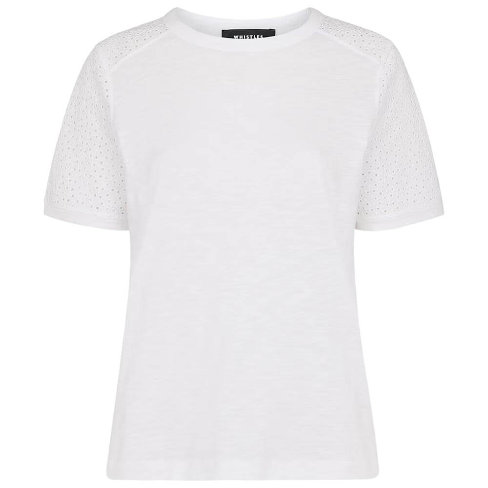 Whistles White Broderie Sleeve Detail Tee